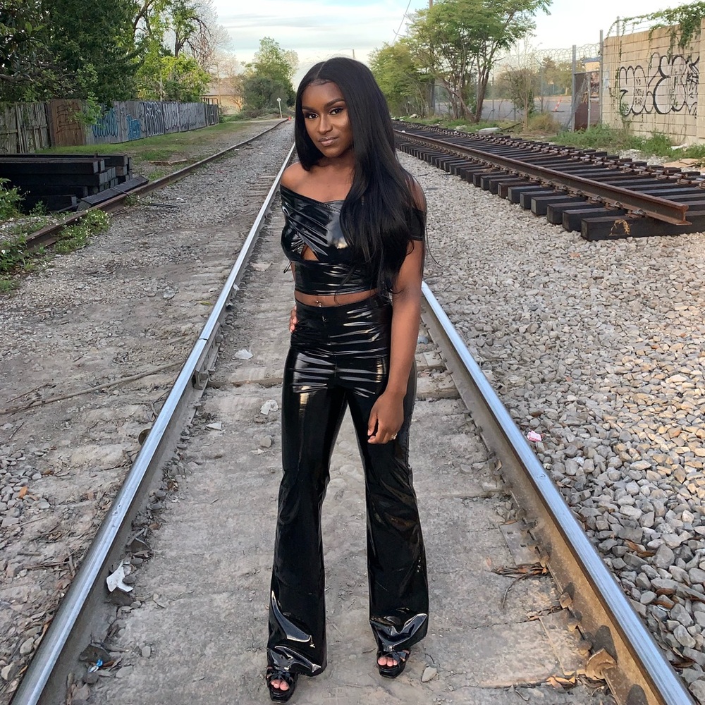 black patent leather two piece set